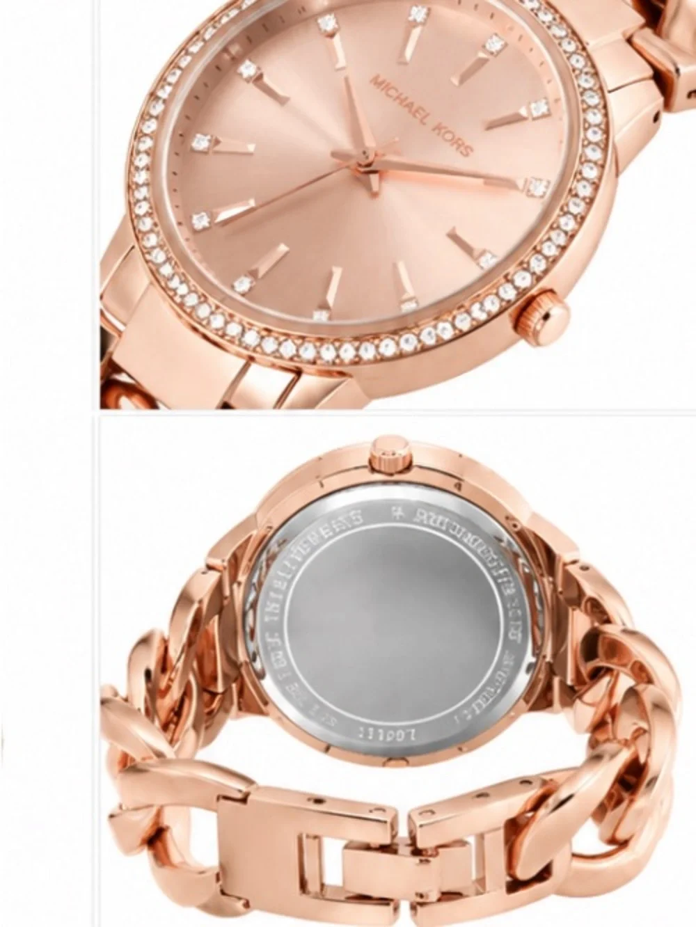 Michael Kors Rose Gold-Tone Crystal Bezel Chain-Link Watch